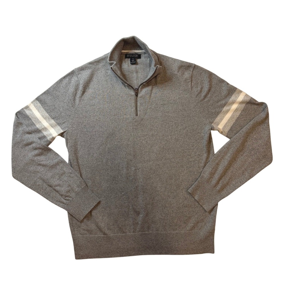 Banana Republic Mens Pima Cotton Cashmere Quarter Zip Sweater Gray Stripe Small